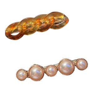 Set of 2 Trendy Hair Clips – Tortoiseshell & Pearl Accents, Y2K-Inspired